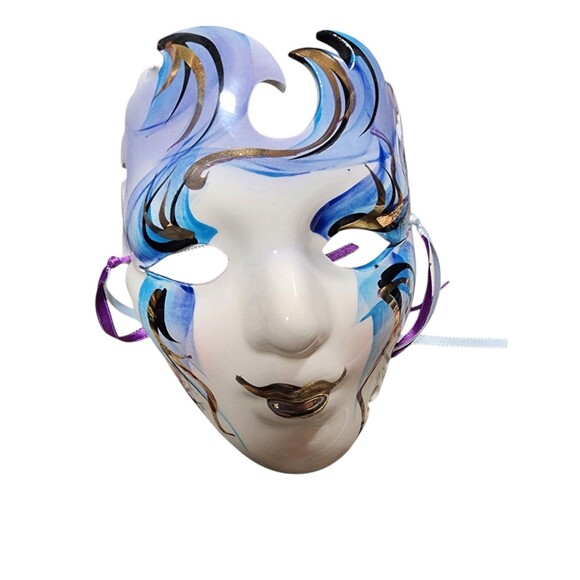 Face Mask Hand Painted with Ribbons Wall Hanging Art Wall Decor - Picture 2 of 10